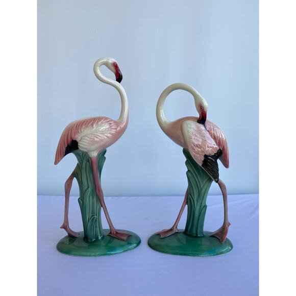 Pair of Will George Pink Flamingos Bird Figurines Signed by Artist Tallest 11.5" - Picture 1 of 16